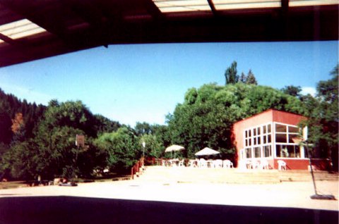 Camp and the dining hall looking out from the shell